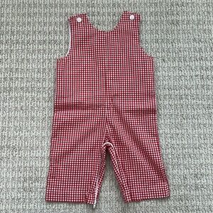 Red Gingham Zipper Jon Jon‎ size 12 months EUC